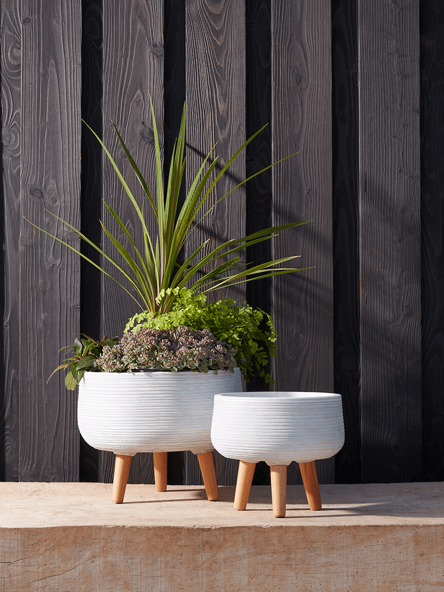 

NEW Two Striped Standing Low Planters - Light Grey