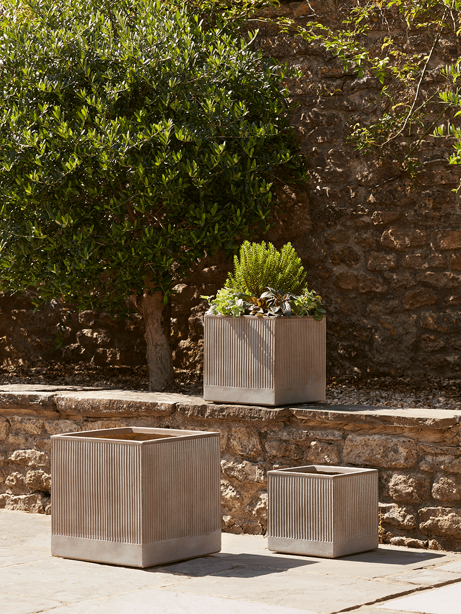 

NEW Three Striped Concrete Square Planters - Taupe