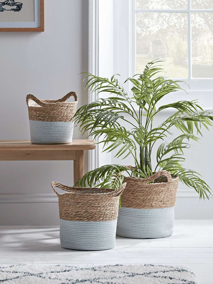 

NEW Three Cotton & Seagrass Baskets - Chevron Teal