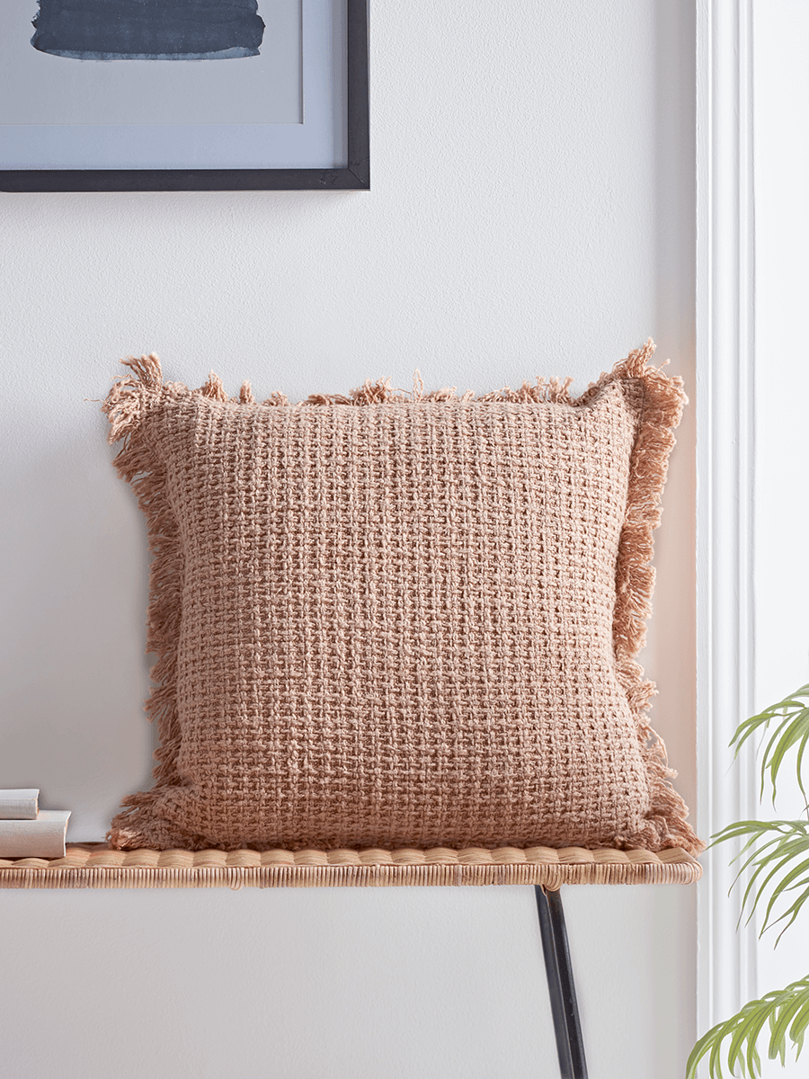 

NEW Fringed Woven Cushion - Soft Blush