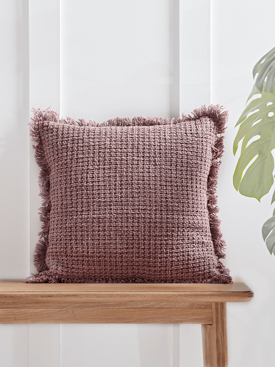 NEW Fringed Woven Cushion - Dusky Mauve