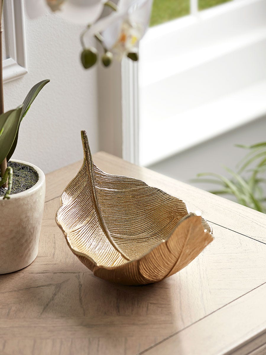 Product photograph of Textured Gold Leaf Bowl from Cox and Cox