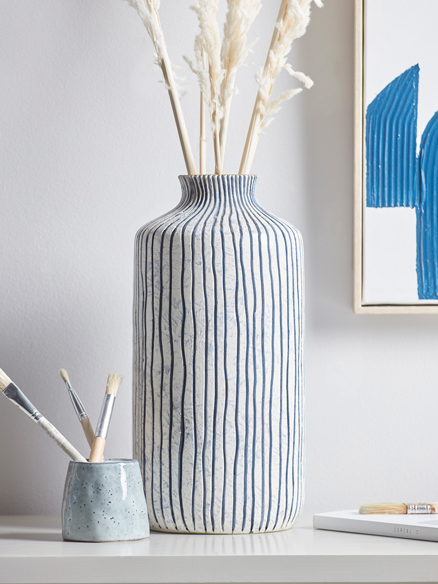 Product photograph of Blue Stripe Vase from Cox and Cox