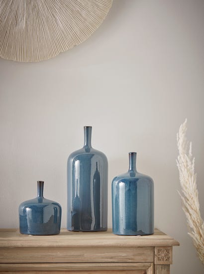 Three Glazed Vases - Blue