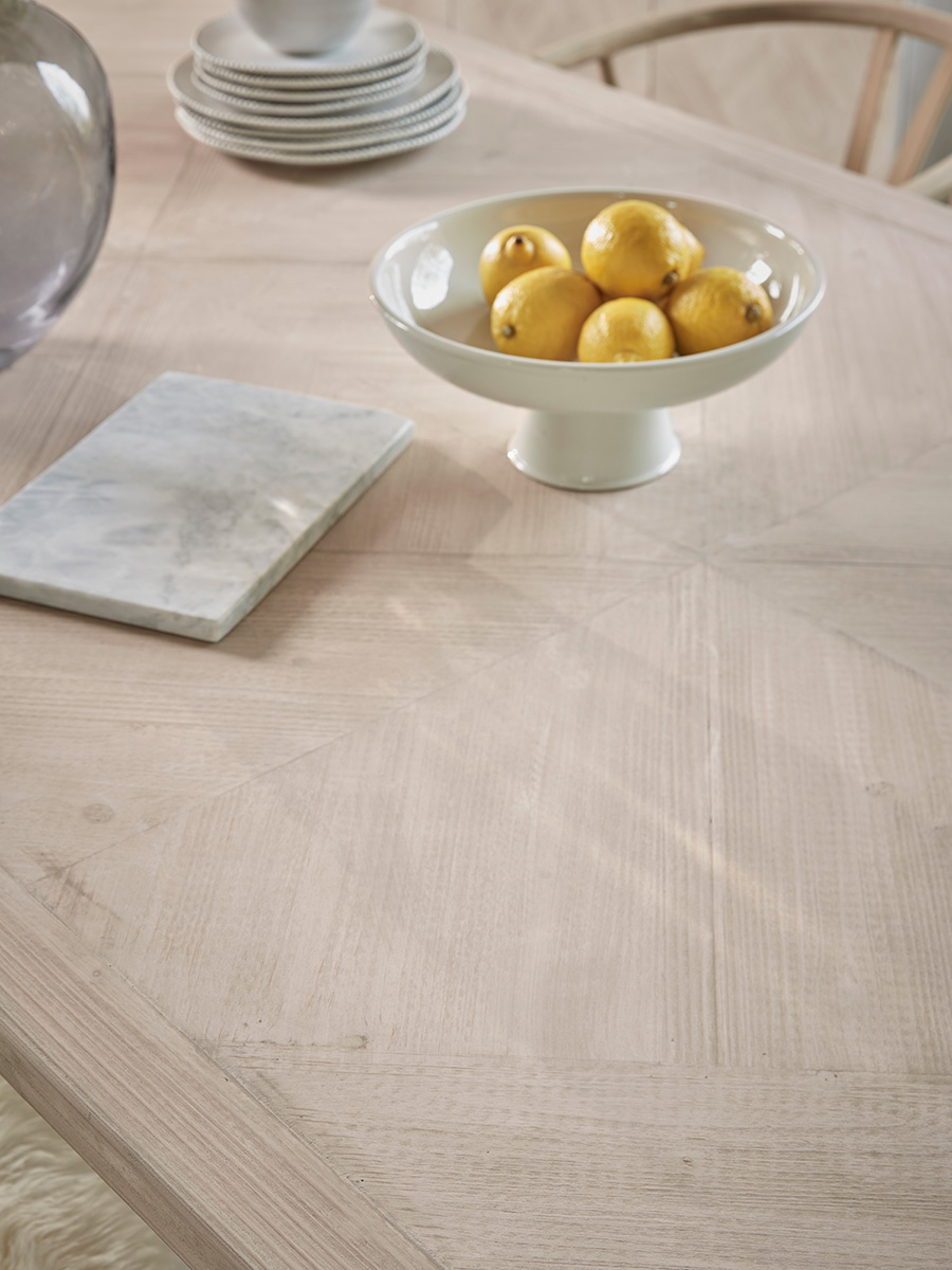 Product photograph of Limewashed Parquet Dining Table from Cox and Cox.