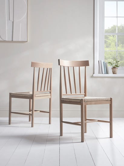 Two Woven Rope Oak Dining Chairs