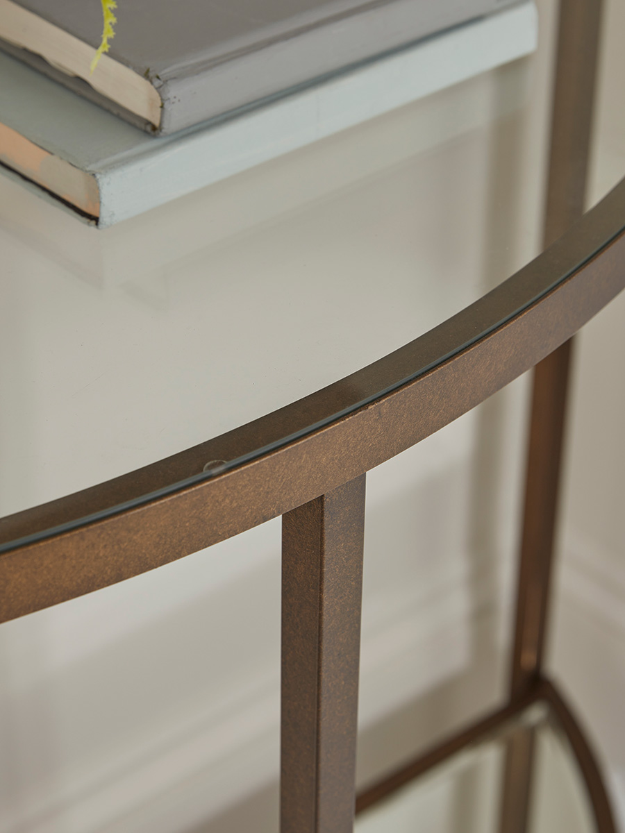 Glass Display Console Table - Aged Bronze