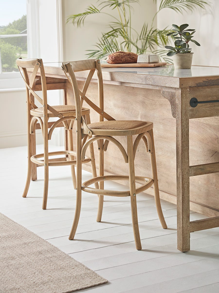 Product photograph of Two Cross Back Counter Stools - Natural from Cox and Cox