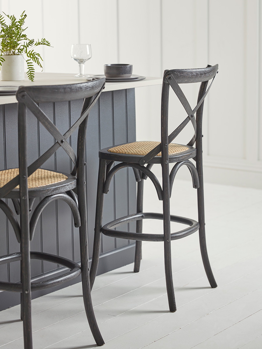 Product photograph of Two Cross Back Counter Stools - Black from Cox and Cox