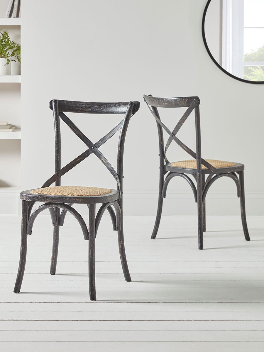 Product photograph of Two Cross Back Dining Chairs - Black from Cox and Cox