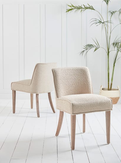 Two Upholstered Linen Dining Chairs