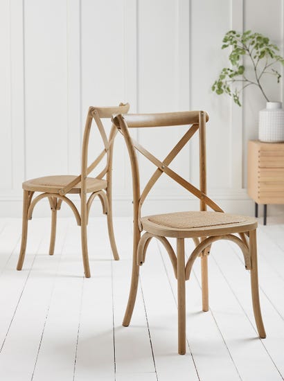 Two Cross Back Dining Chairs - Natural