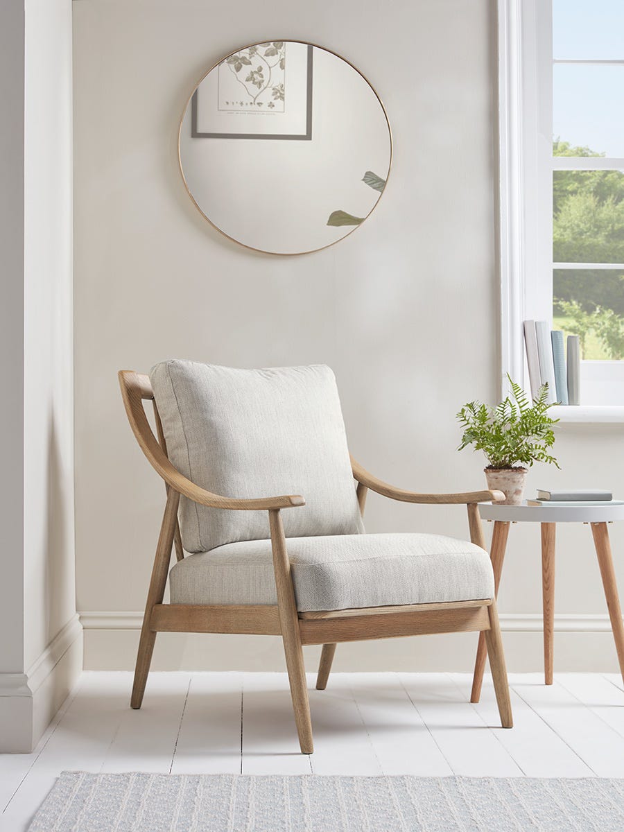 Curved Arm Mid Century Chair Linen