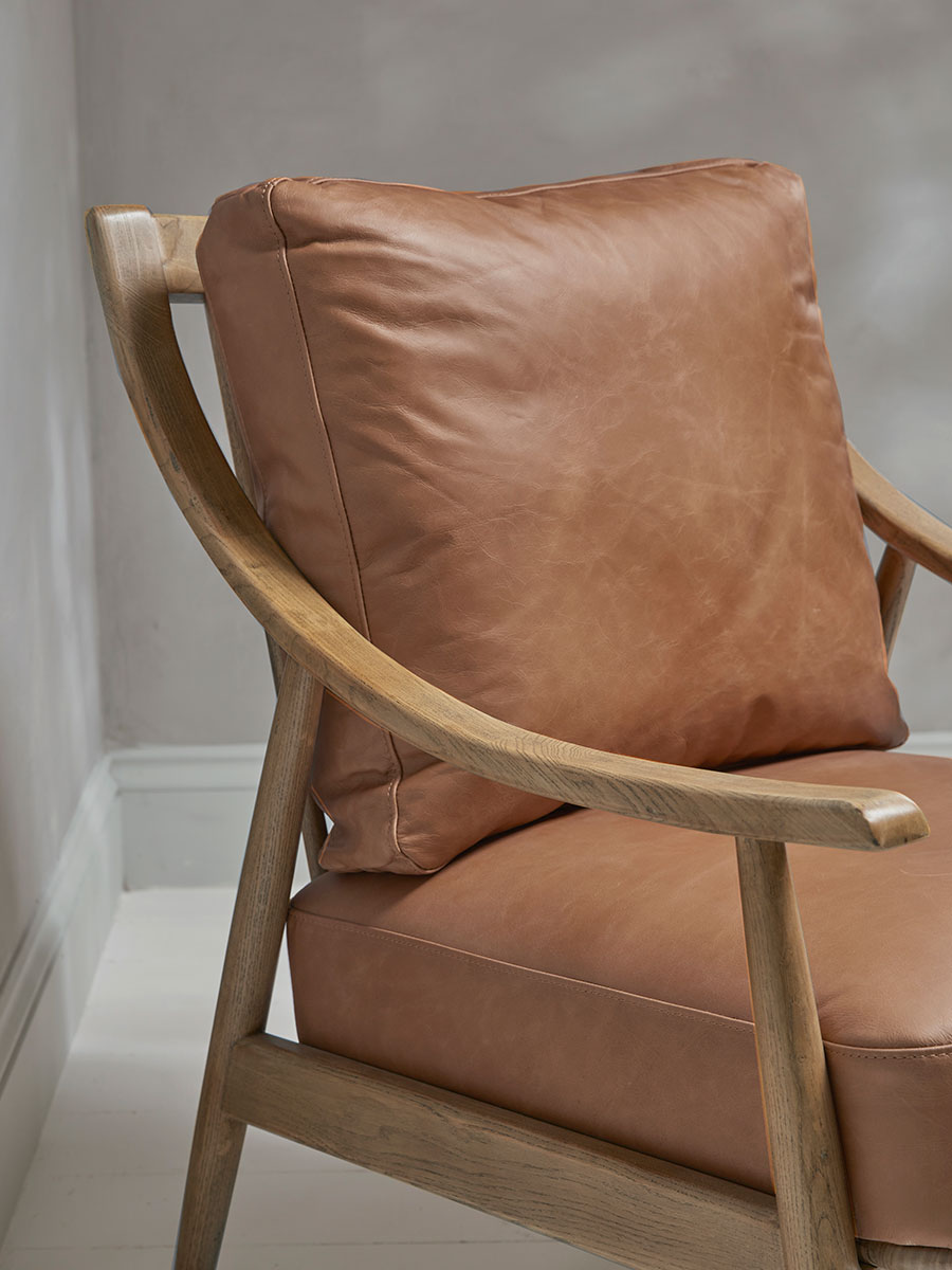 Product photograph of Curved Arm Mid Century Chair - Leather from Cox and Cox.