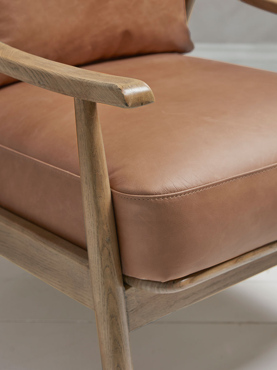 Product photograph of Curved Arm Mid Century Chair - Leather from Cox and Cox.