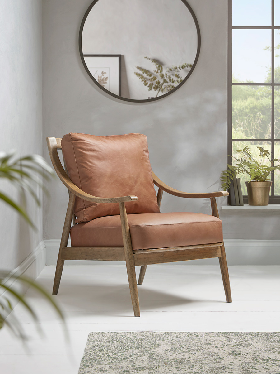 Product photograph of Curved Arm Mid Century Chair - Leather from Cox and Cox