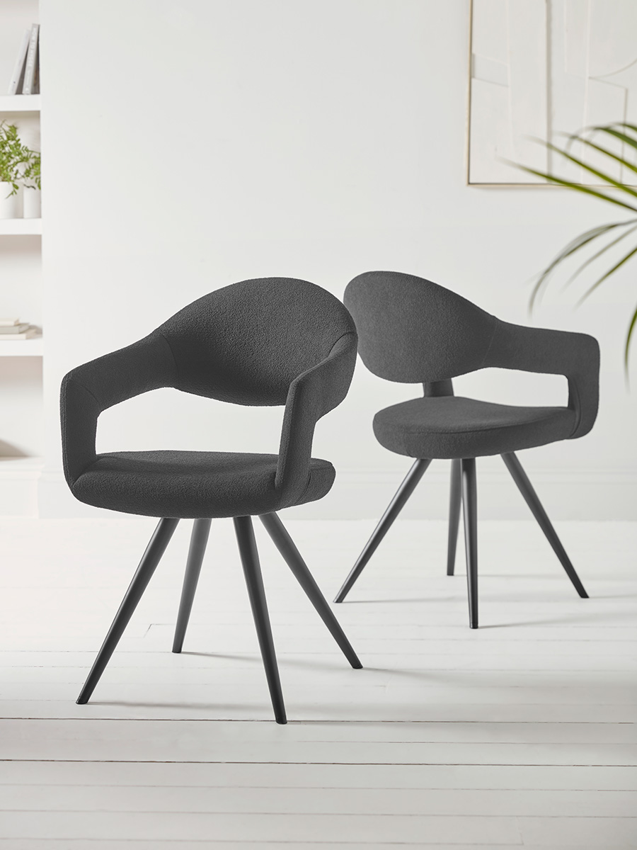 Two Bouclé Dining Chairs - Black