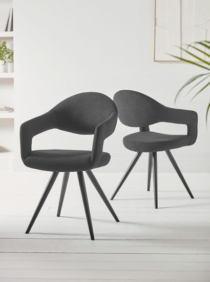 Two Bouclé Dining Chairs - Black