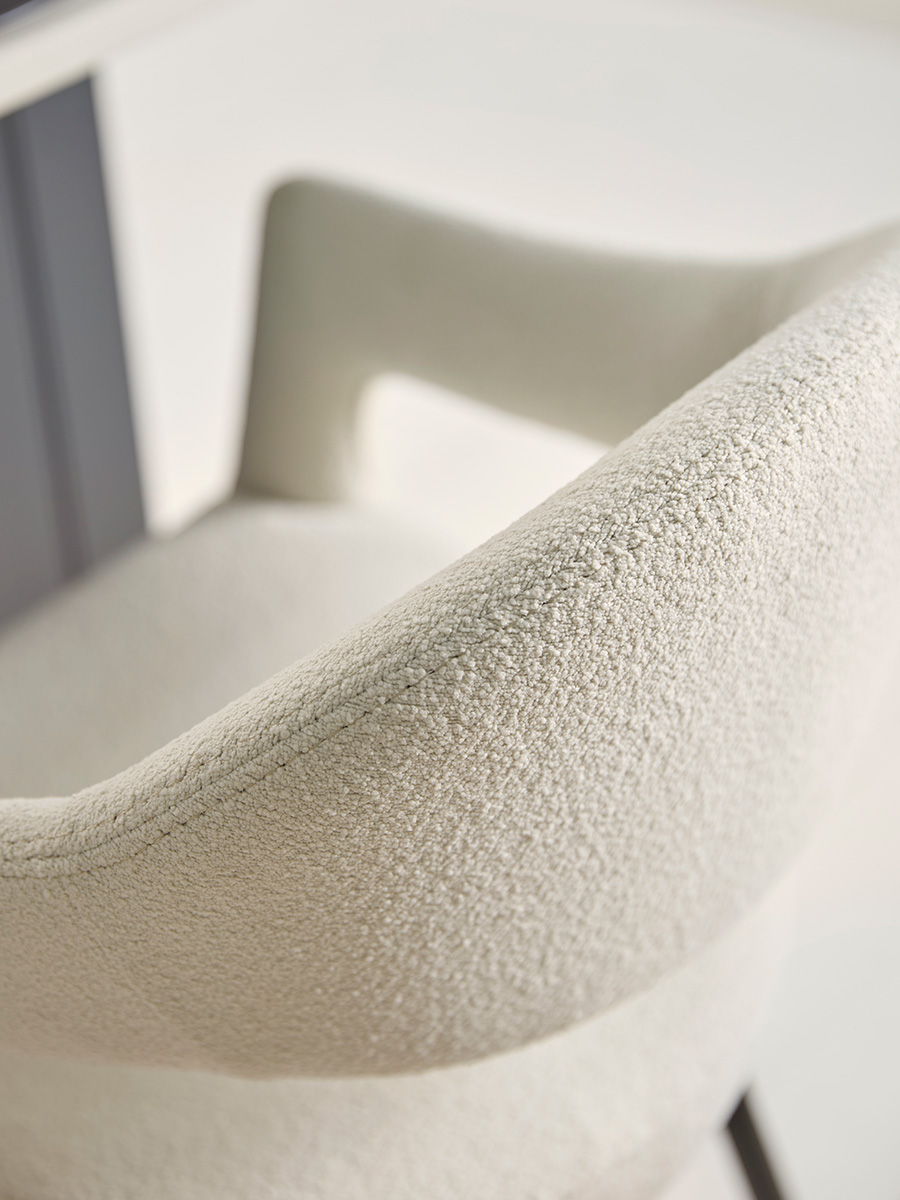 Two Bouclé Counter Stools - White