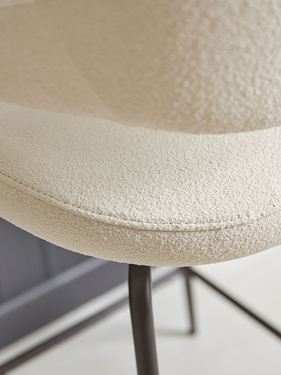 Two Bouclé Counter Stools - White