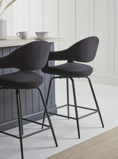 Two Bouclé Counter Stools - Black
