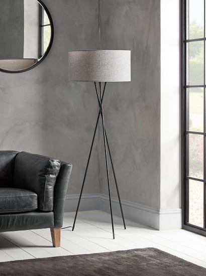 Grey & Black Tripod Floor Lamp