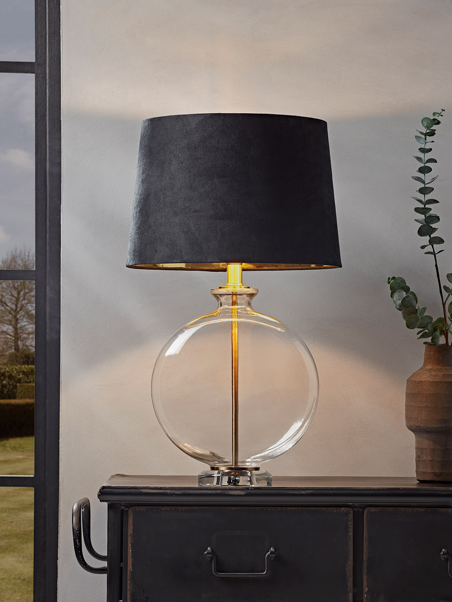 Product photograph of Navy Brass Table Lamp from Cox and Cox