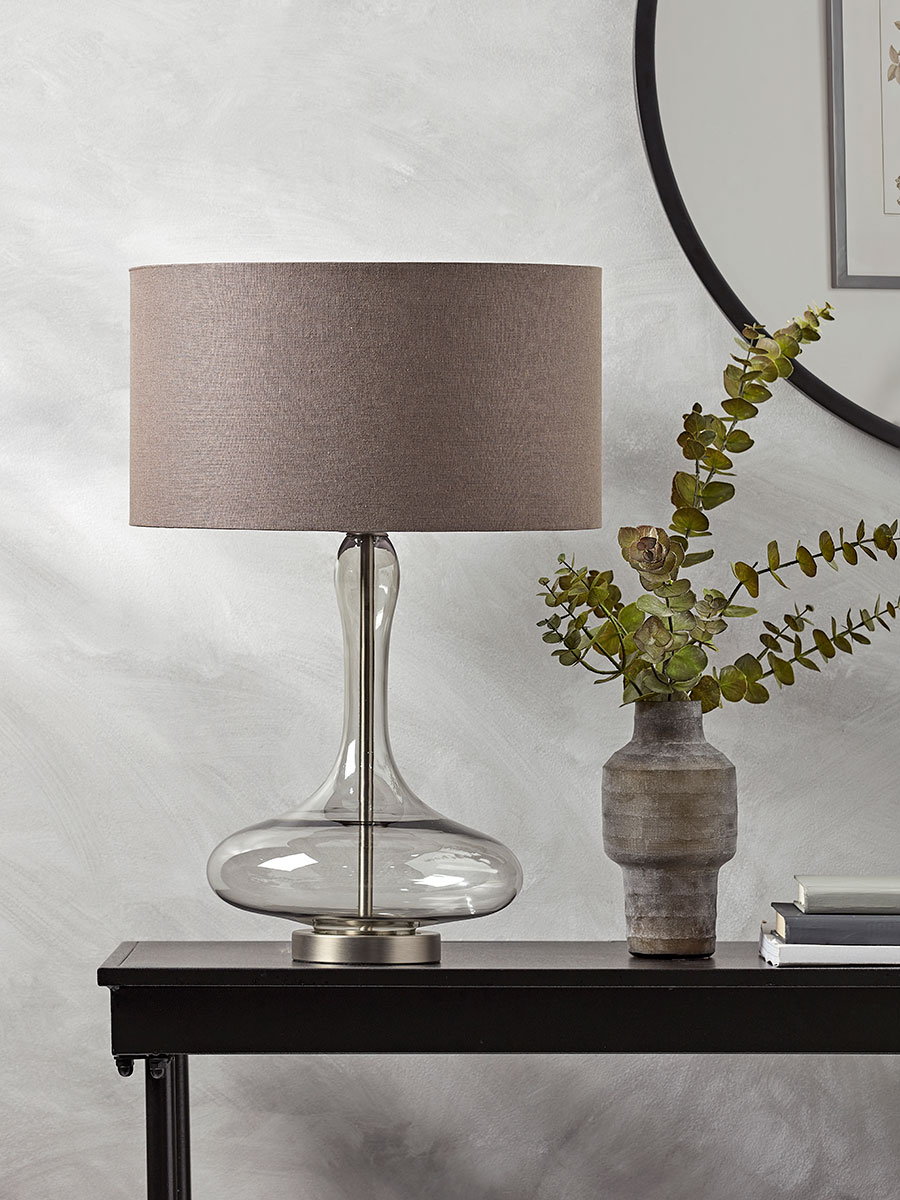 Smoked glass table lamp sale