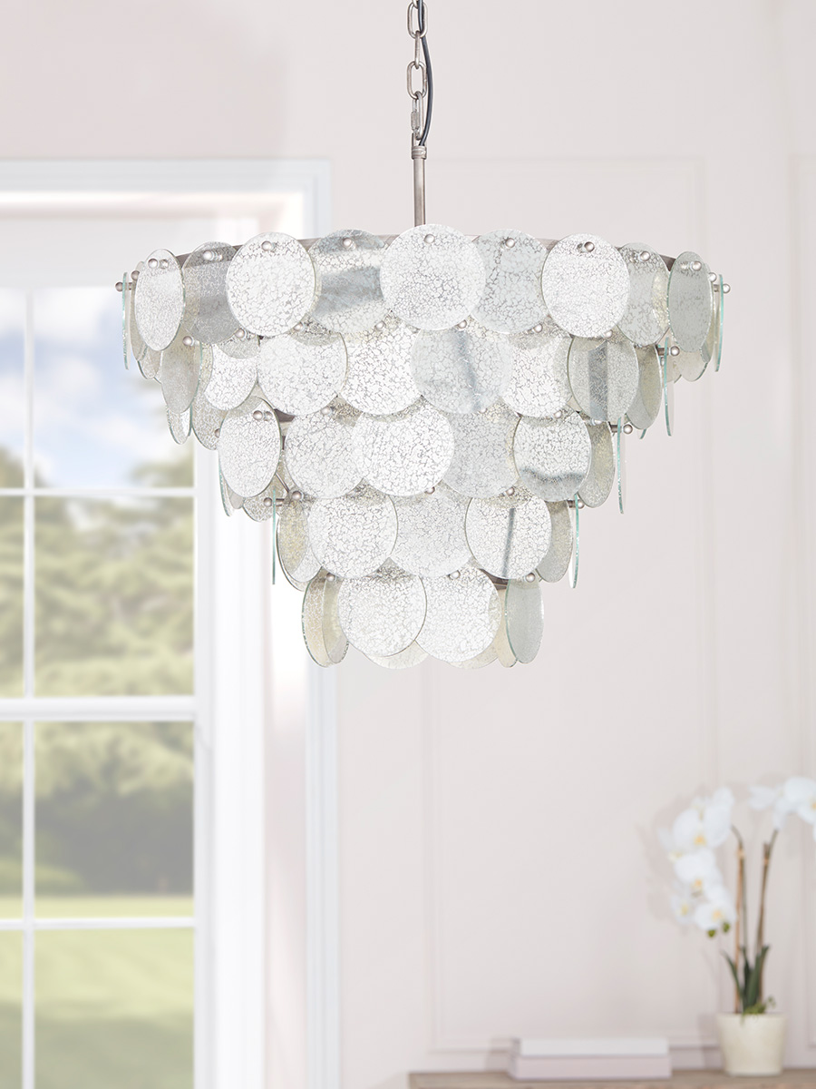 Photo of Layered mercuried glass chandelier