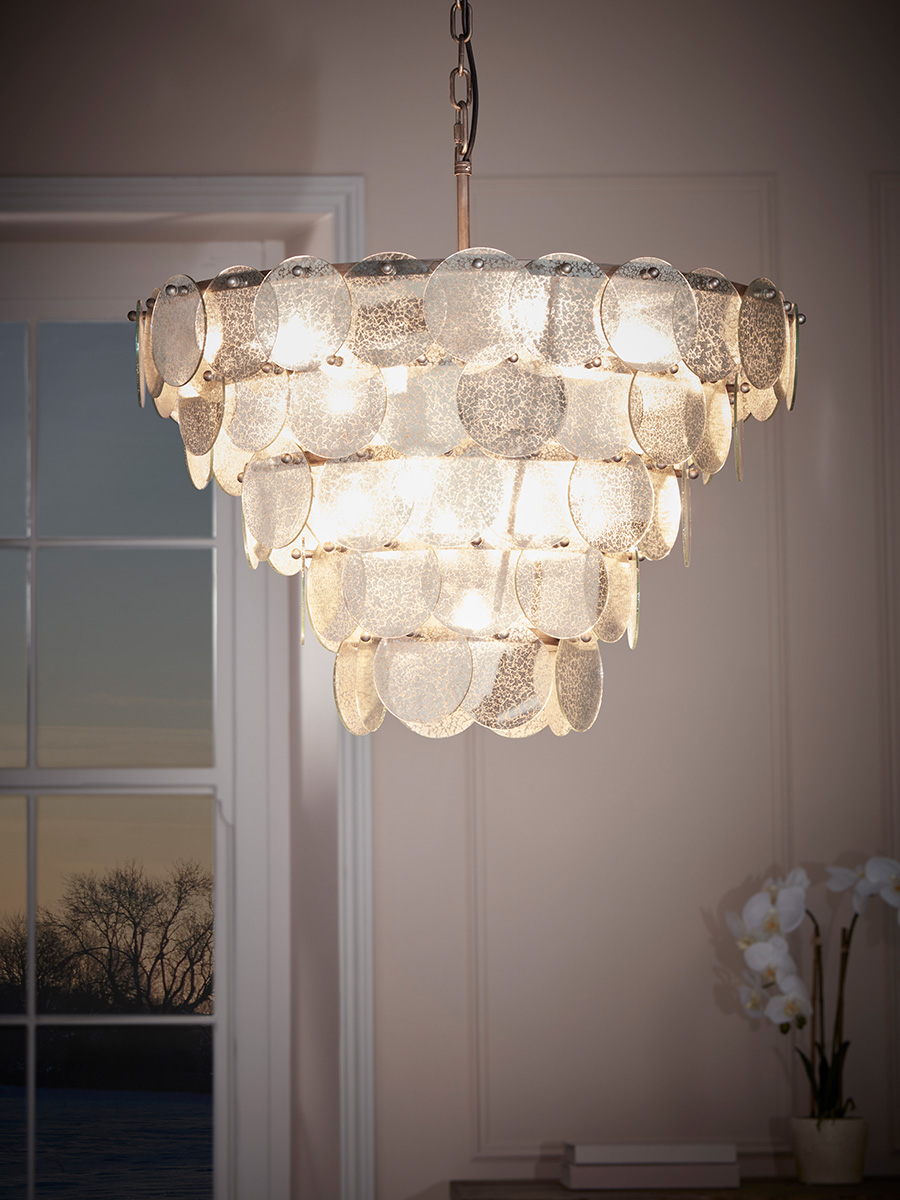 Layered Mercuried Glass Chandelier