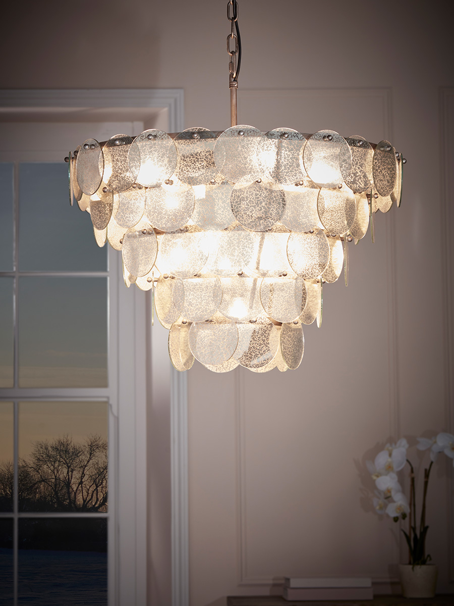 Product photograph of Layered Mercuried Glass Chandelier from Cox and Cox.