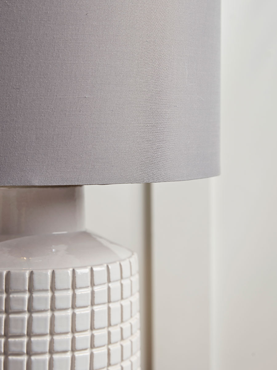 Product photograph of White Grid Table Lamp from Cox and Cox.