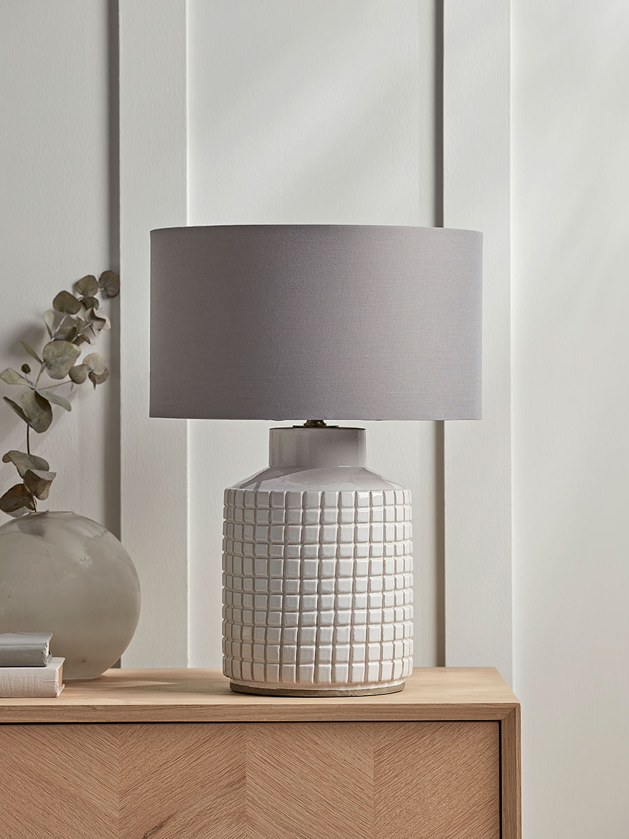 Product photograph of White Grid Table Lamp from Cox and Cox