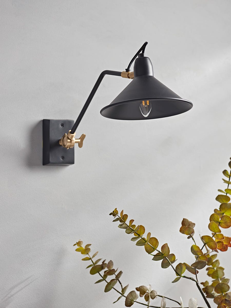 Product photograph of Black Brass Wall Light from Cox and Cox