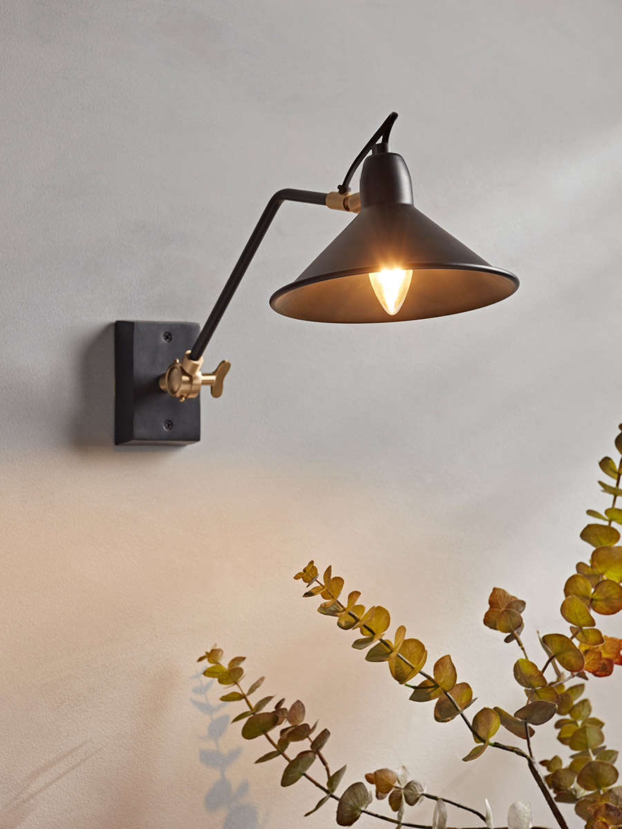 Product photograph of Black Brass Wall Light from Cox and Cox.