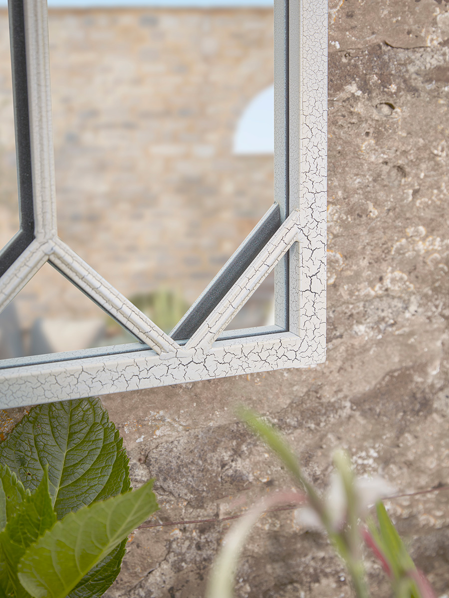 Product photograph of Outdoor White Trellis Window Mirror from Cox and Cox.