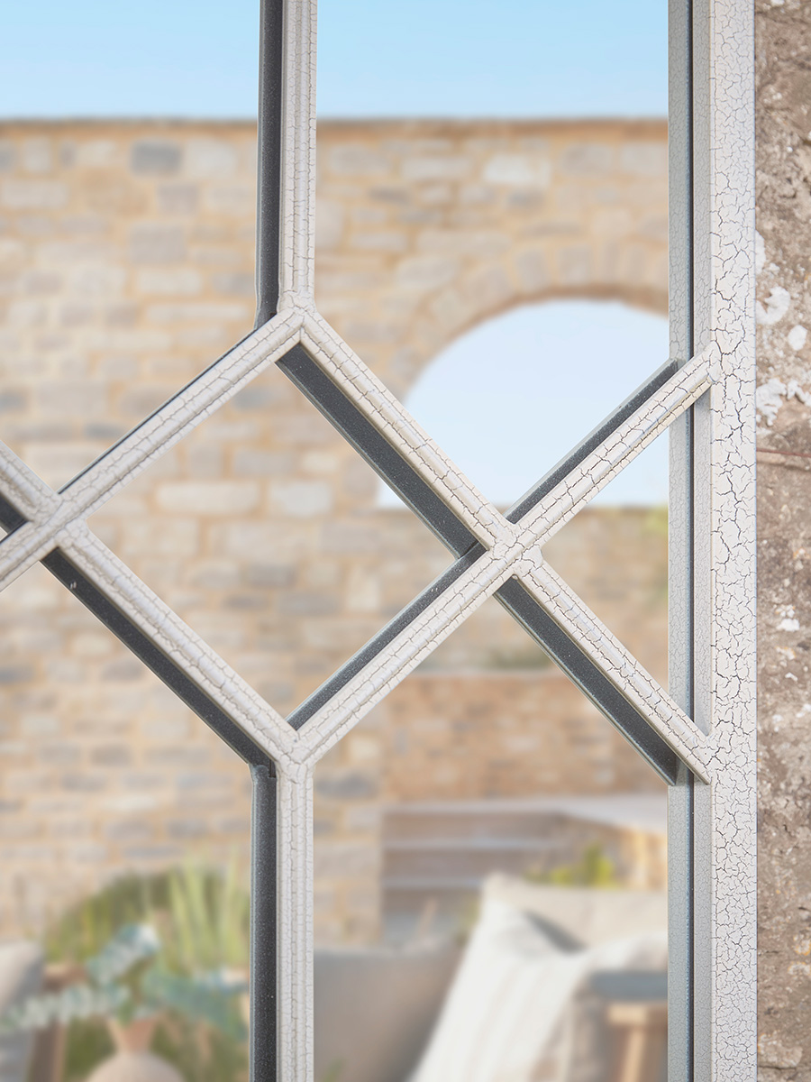 Product photograph of Outdoor White Trellis Window Mirror from Cox and Cox.