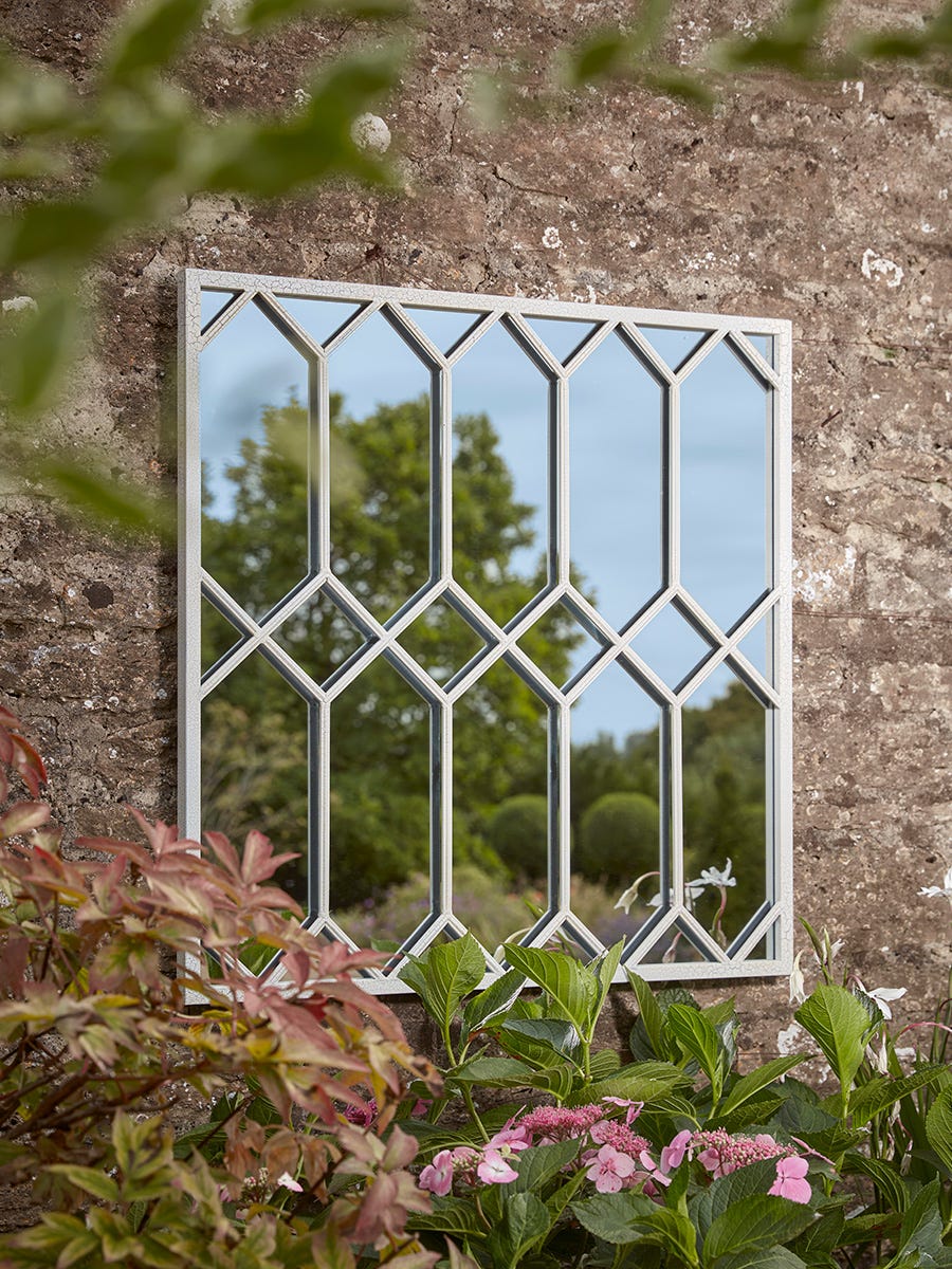 Product photograph of Outdoor White Trellis Window Mirror from Cox and Cox