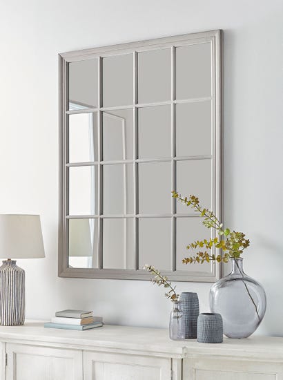 Grey Panelled Window Mirror