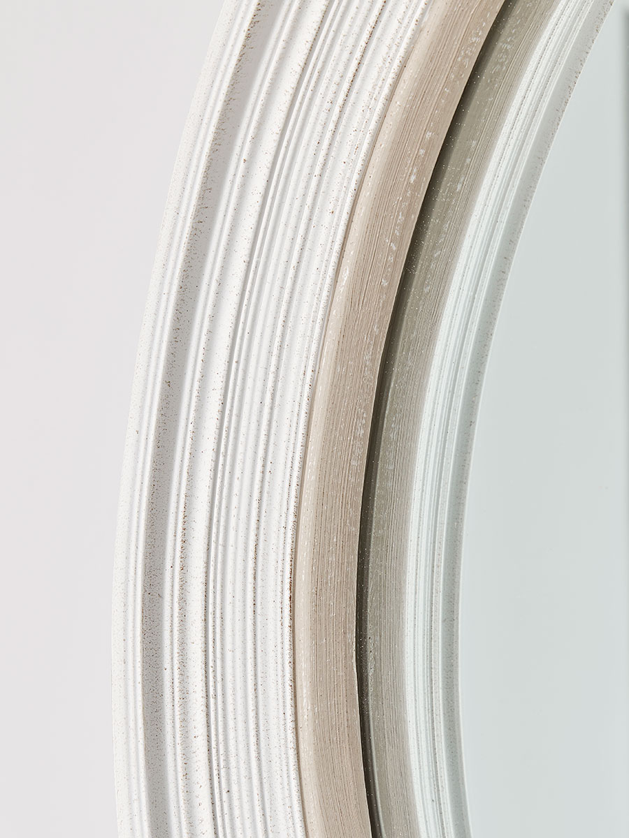 White Ribbed Round Mirror
