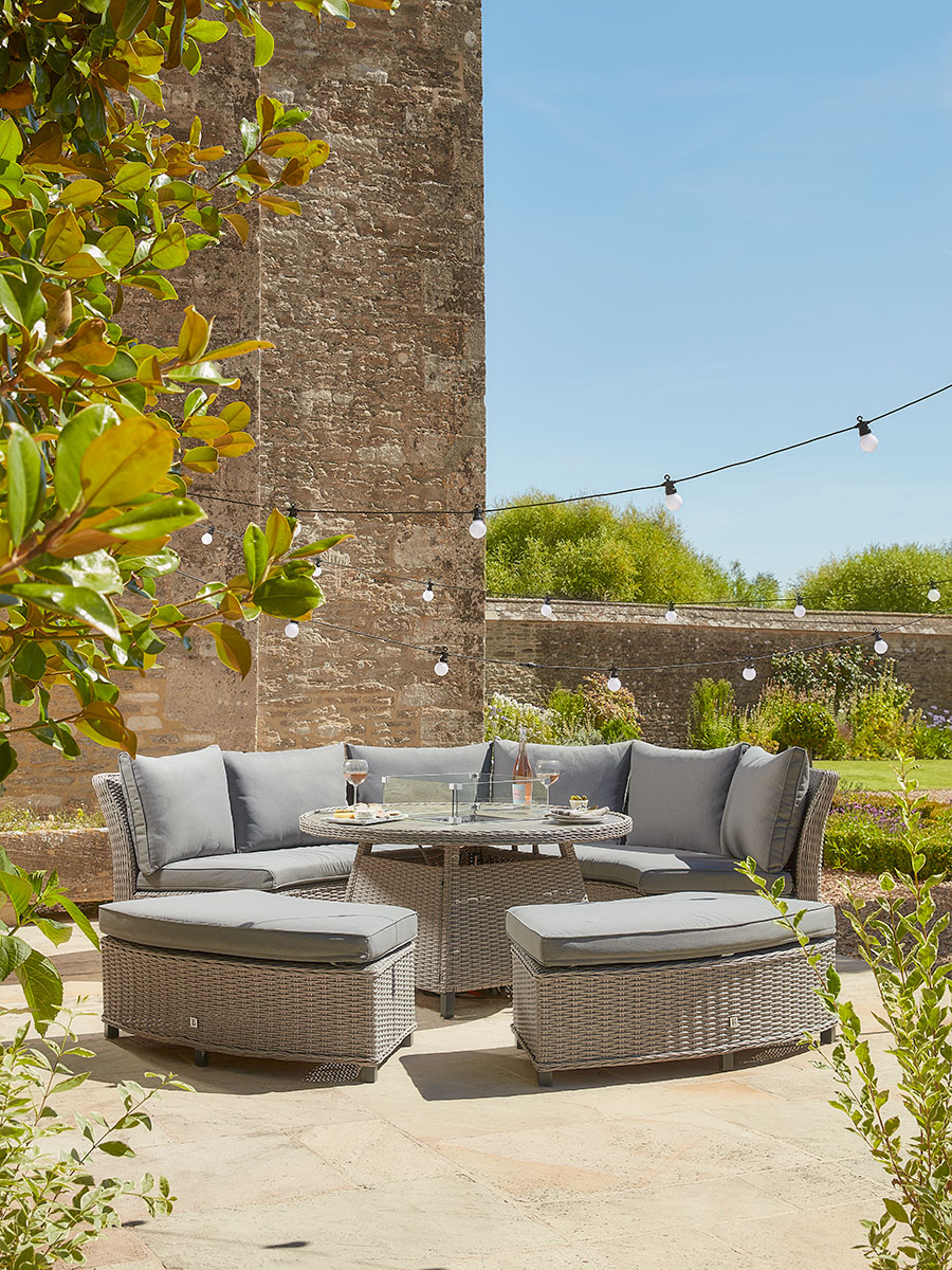 Product photograph of Antibes Curved Modular Dining Set With Firepit from Cox and Cox