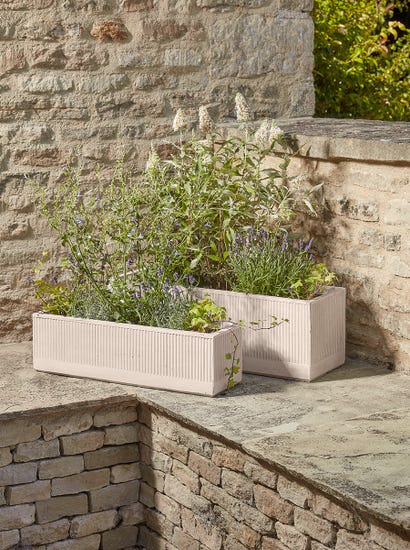 Two Striped Concrete Troughs - Light Grey