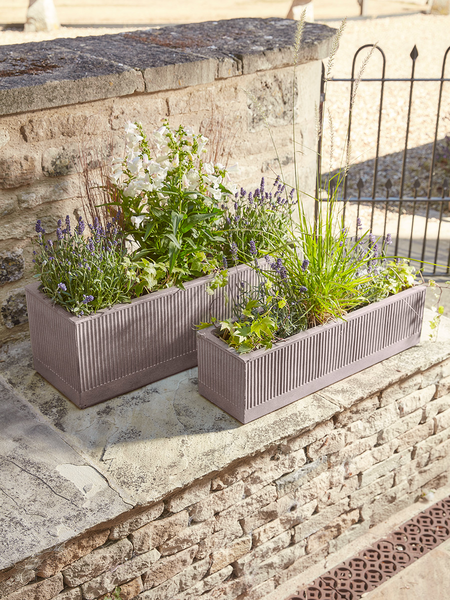 Photo of Two striped concrete troughs - taupe