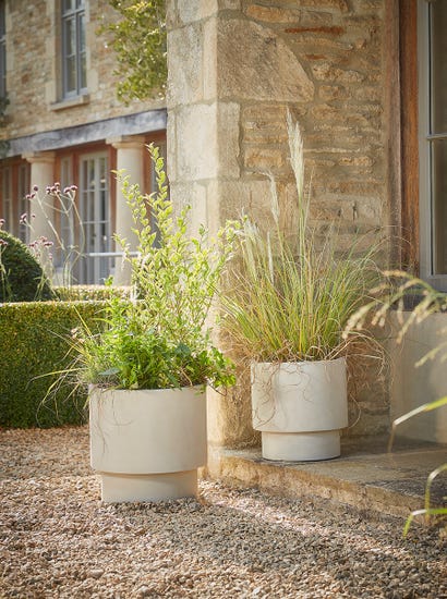 Two Handmade Column Planters - Beige