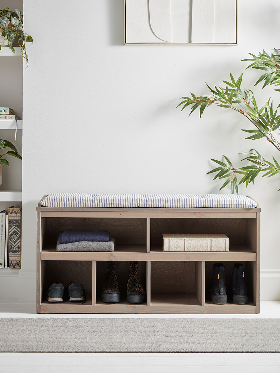 Photo of Greywashed pine storage bench