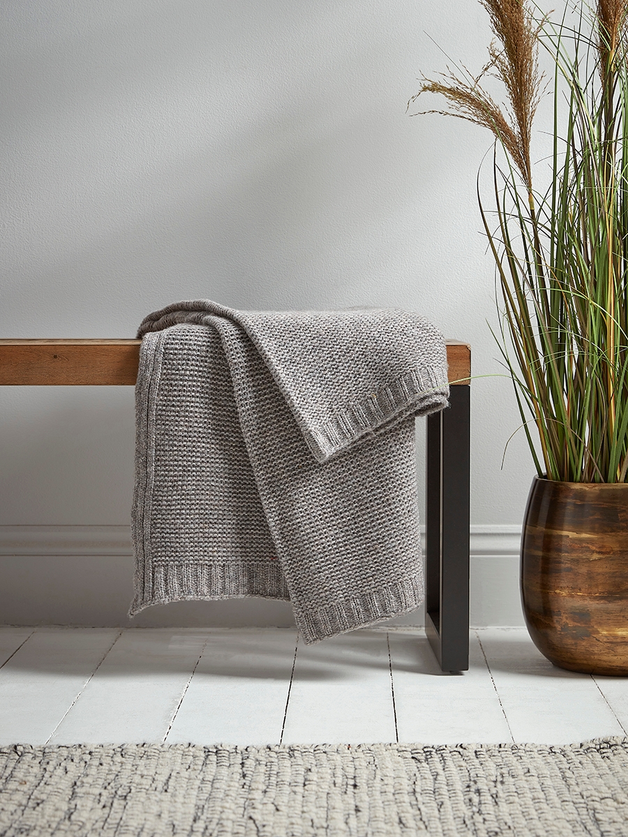 Product photograph of Soft Knitted Grey Throw from Cox and Cox