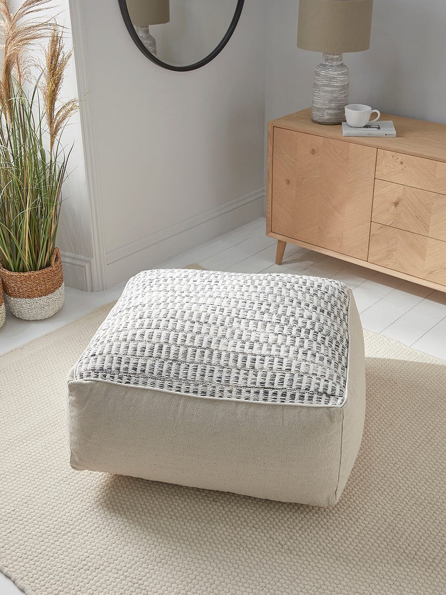 Product photograph of Woven Grey Pouffe from Cox and Cox