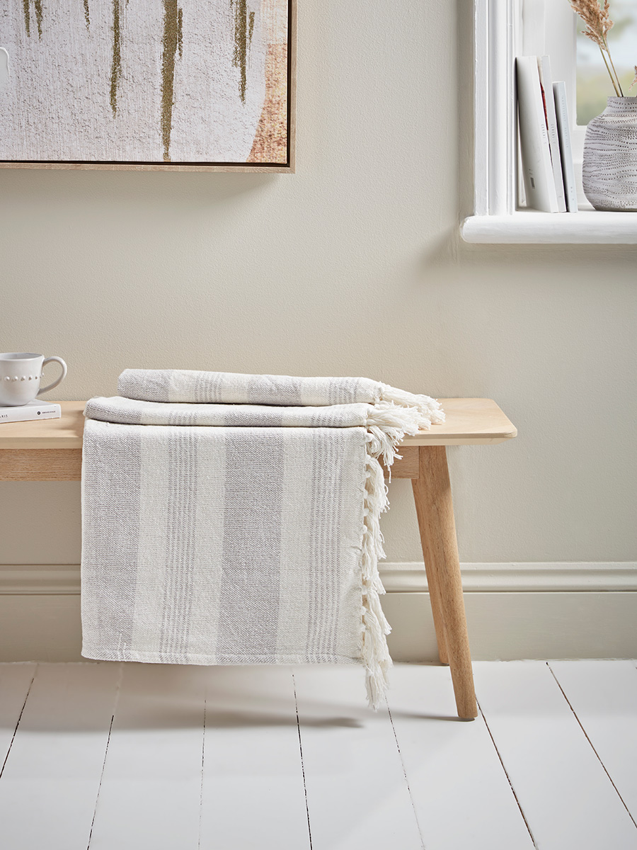 Product photograph of Stripe Organic Cotton Throw - Grey from Cox and Cox