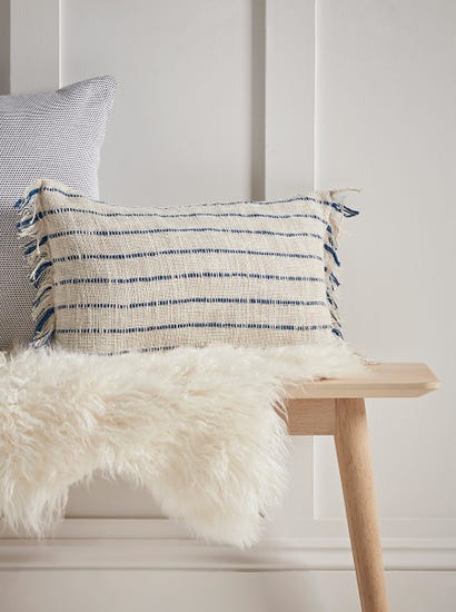 Blue Striped Tasselled Cushion