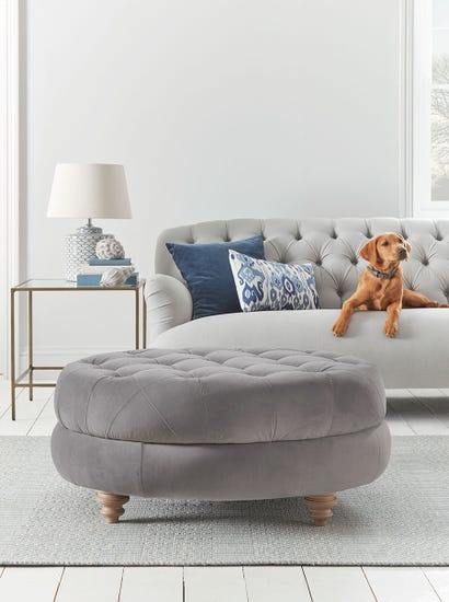 Margeaux Round Ottoman - Soft Grey Velvet